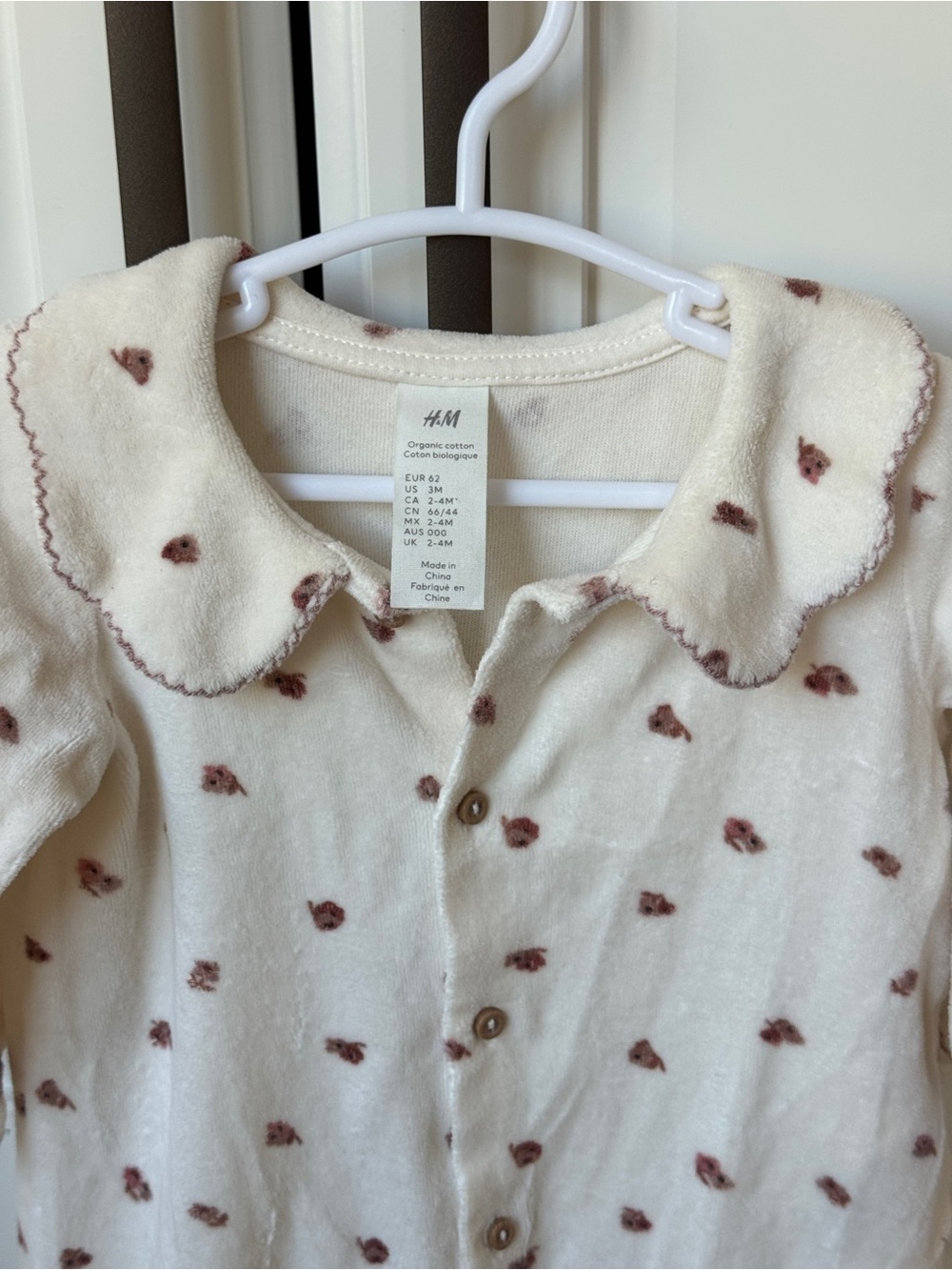 H&M Cream Button-Front Baby Top with Brown Heart Print